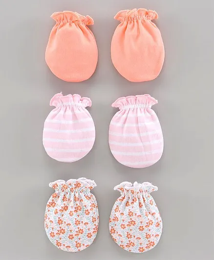 Ben Benny Solid & Printed Mittens Set of 3 Pairs - Peach