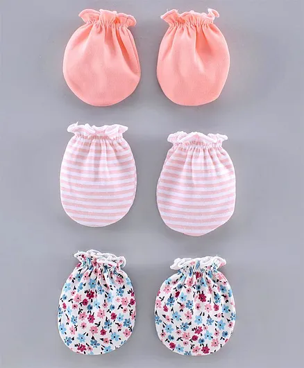 Ben Benny Solid & Printed Mittens Set of 3 Pairs - Peach