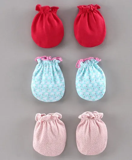 Ben Benny Solid & Printed Mittens Pack of 3 - Red Blue Pink