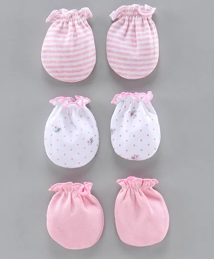 Ben Benny Solid & Printed Mittens Pack of 3 - Pink White