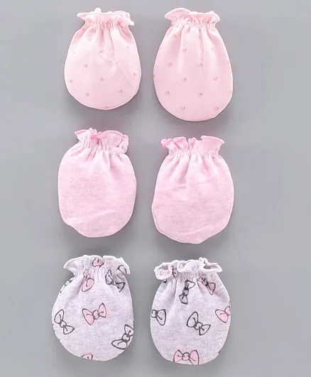 Ben Benny Solid & Printed Mittens Pack of 3 - Pink Grey