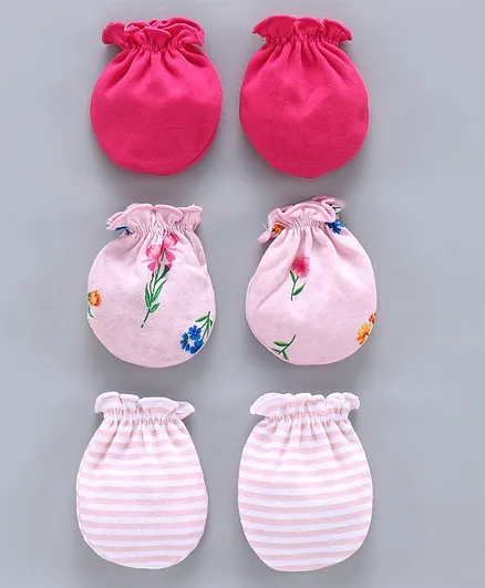 Ben Benny Solid & Printed Mittens Set of 3 Pairs - Pink