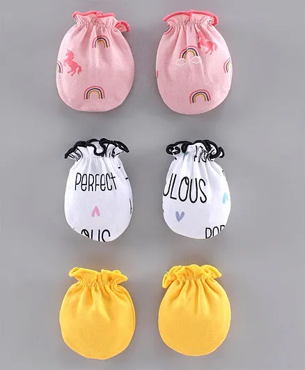 Ben Benny Solid & Printed Mittens Set of 3 Pairs - Pink