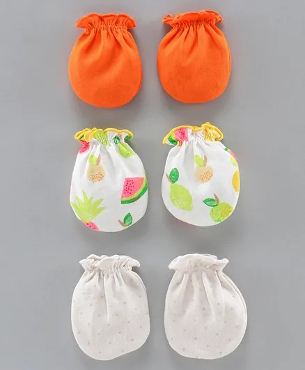 Ben Benny Solid & Printed Mittens Pack of 3 - Orange White