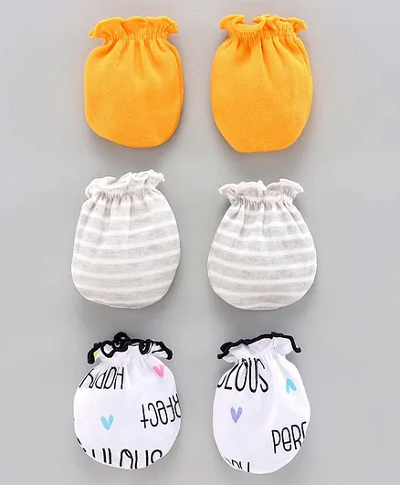 Ben Benny Solid & Printed Mittens Set of 3 Pairs - Yellow