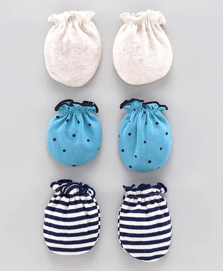 Ben Benny Solid & Printed Mittens Set of 3 Pairs - Blue