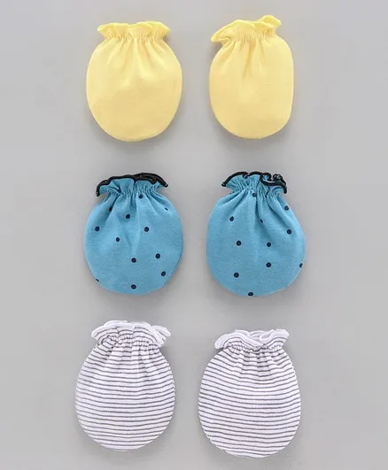 Ben Benny Solid & Printed Mittens Set of 3 Pairs - Blue