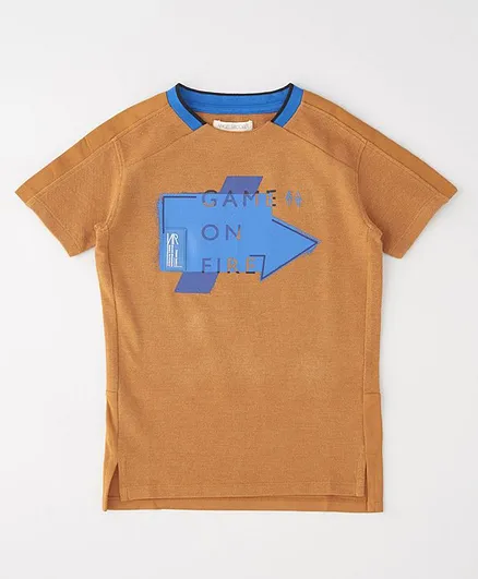 Angel & Rocket Half Sleeves Game On Fire Printed Tee - Brown