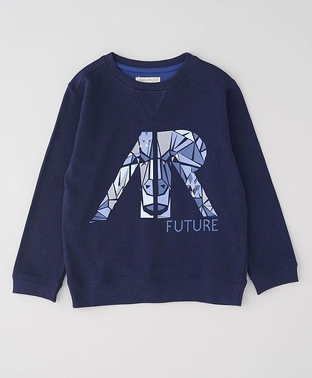 Angel & Rocket Full Sleeves Brand Name Initials Printed Tee - Navy Blue