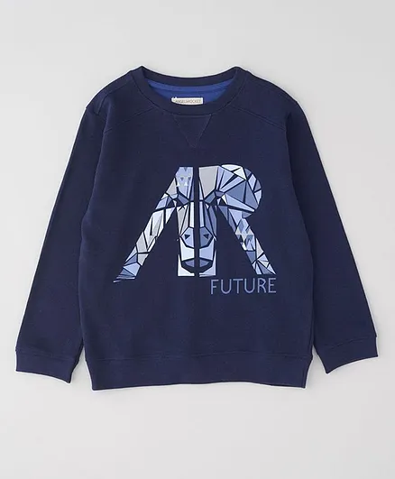 Angel & Rocket Full Sleeves Brand Name Initials Printed Tee - Navy Blue