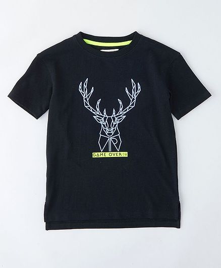 Angel & Rocket Half Sleeves Abstract Print Detailing Tee - Navy Blue