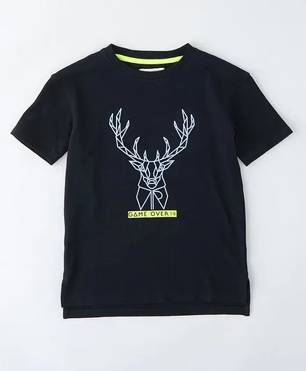 Angel & Rocket Half Sleeves Abstract Print Detailing Tee - Navy Blue