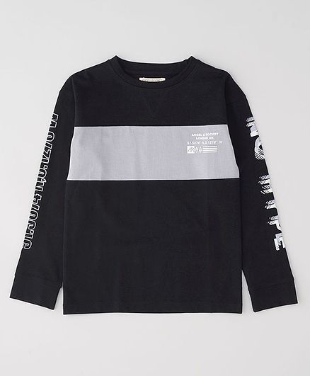 Angel & Rocket Full Sleeves Colour Block Pattern Tee - Black