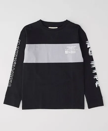Angel & Rocket Full Sleeves Colour Block Pattern Tee - Black