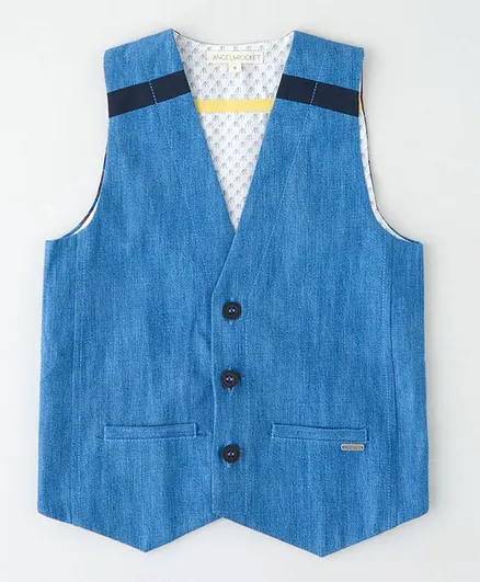 Angel & Rocket Sleeveless Solid Waistcoat - Blue