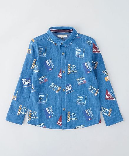 Angel & Rocket Full Sleeves Different Places Printed Shirt - Blue