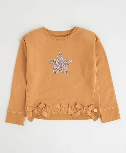 Angel & Rocket Full Sleeves Star Sequins Top - Beige