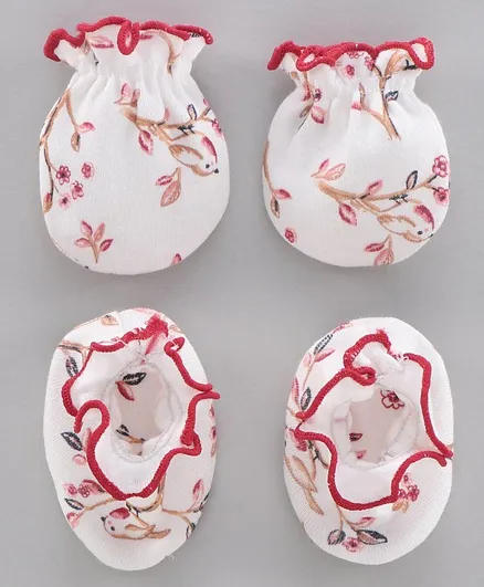 Ben Benny Mittens & Booties Set - White Red