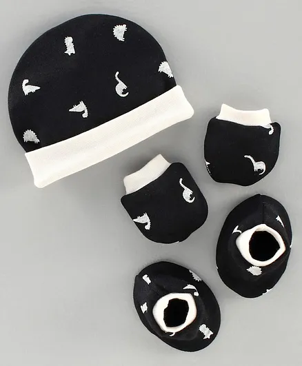 Ben Benny Printed Cap & Mitten & Booties Black - Diameter 8 cm