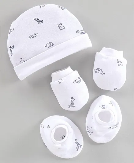 Ben Benny Cap, Mitten & Booties Animal Print White - Diameter 8 cm