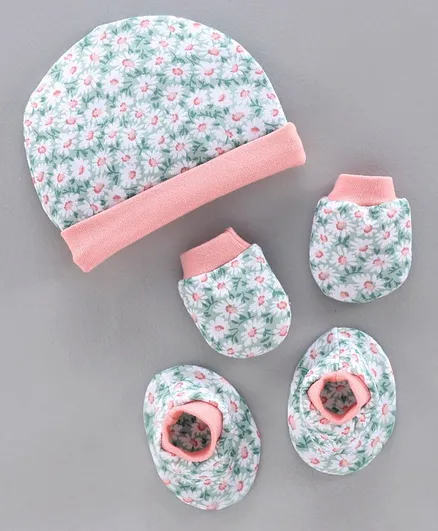 Ben Benny Printed Cap & Mitten & Booties Blue Pink - Diameter 8 cm