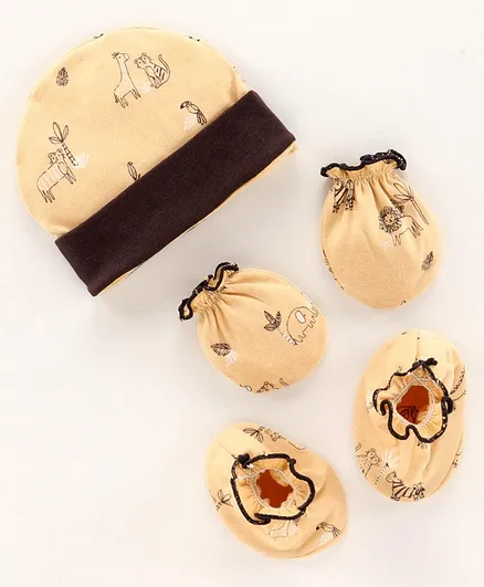 Ben Benny Giraffe Printed Cap Mittens & Booties Peach - Diameter 11 cm