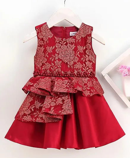 Mark & Mia Sleeveless Party Frock Bead Embellished - Red