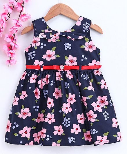 Twetoons Sleeveless Frock Floral Print - Navy Blue