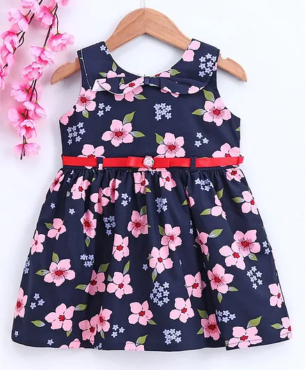 Twetoons Sleeveless Frock Floral Print - Navy Blue