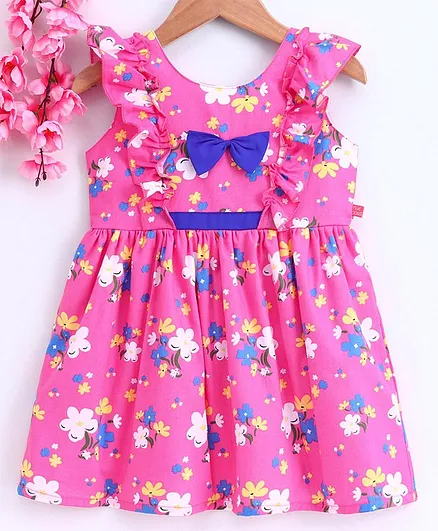 Twetoons Flutter Sleeves Frock Floral Print - Pink