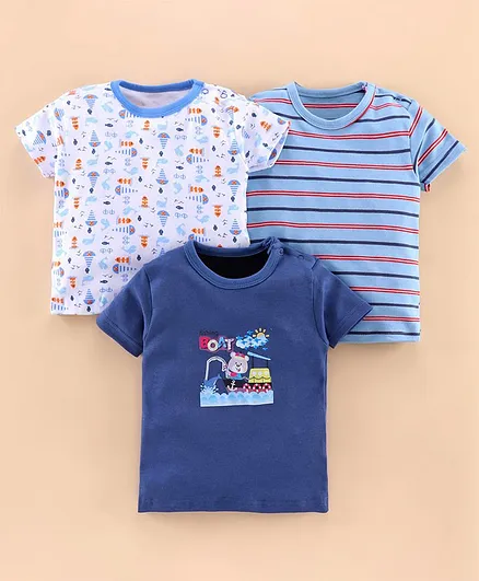 Kidi Wav Fish Print Half Sleeves Pack Of 3 Tee - Multi
