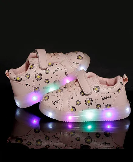 PASSION PETALS Flowers Printed LED Shoes - Pink