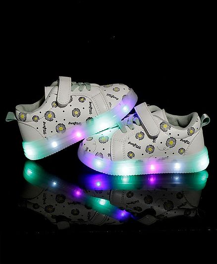 PASSION PETALS Flowers Printed LED Shoes - Grey