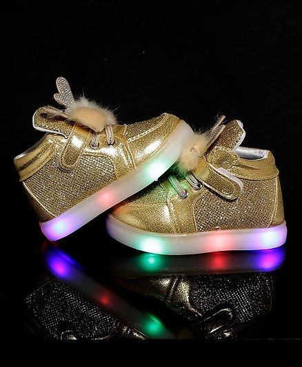 PASSION PETALS Bunny Pom Pom LED Shoes - Gold