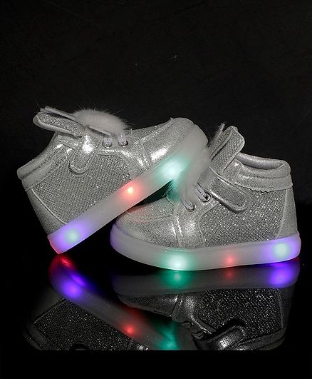 PASSION PETALS Bunny Pom Pom LED Shoes - Light Grey