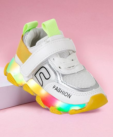 PASSION PETALS Fashion Printed Colourful LED Shoes - White & Green