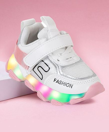 PASSION PETALS Fashion Printed Colourful LED Shoes - White