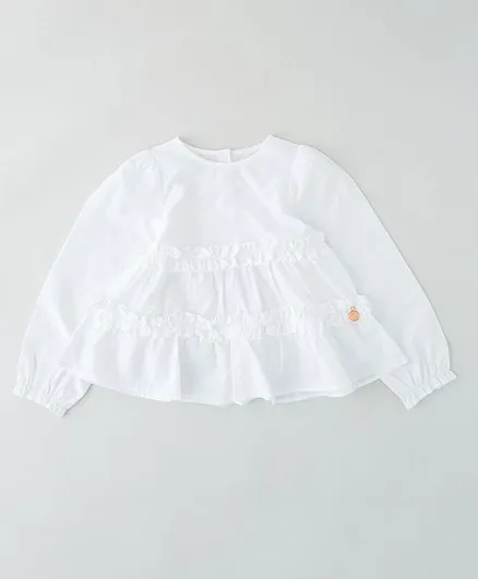 Angel & Rocket Full Sleeves Smocking Top - White