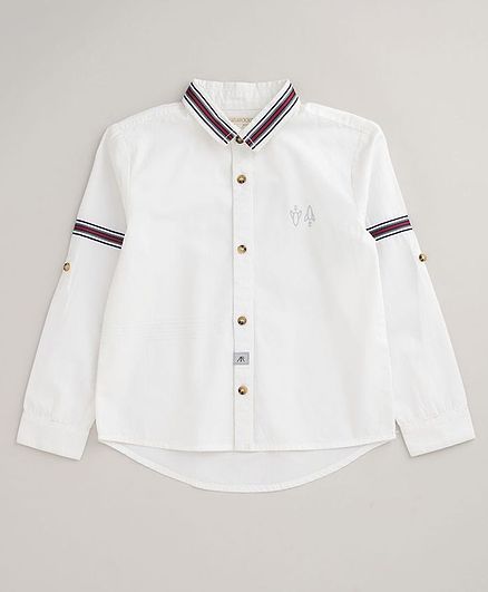 Angel & Rocket Full Sleeves Arm Band Solid Color Shirt - White
