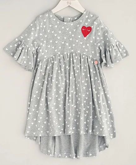 Angel & Rocket Half Sleeves All Over Heart Printed Dress - Grey
