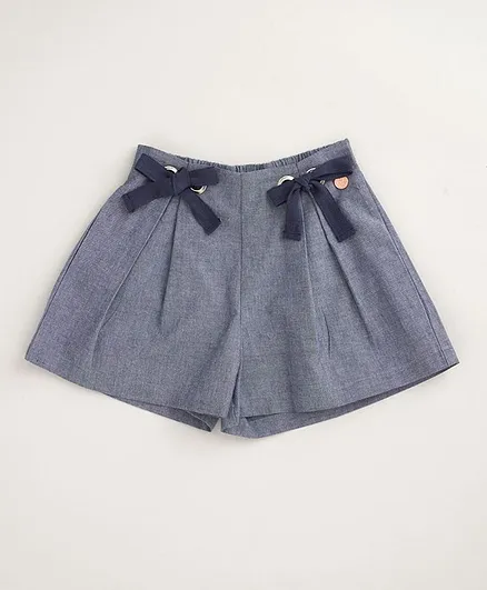 Angel & Rocket Solid Pleated Shorts - Blue
