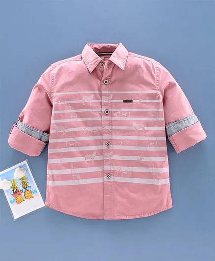 Under Fourteen Only Striped & Animals Print Shirt - Coral