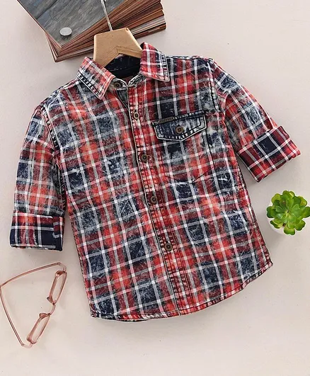 Under Fourteen Only Checked Full Sleeves Shirt - Red
