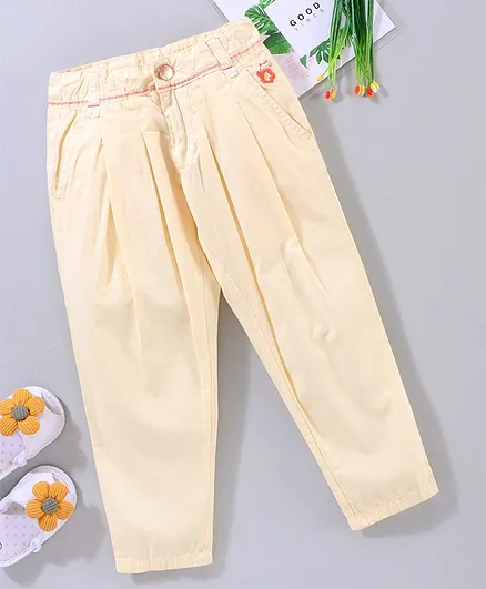 Under Fourteen Only Flower Embroidered Pocket Full Length Trousers - Cream