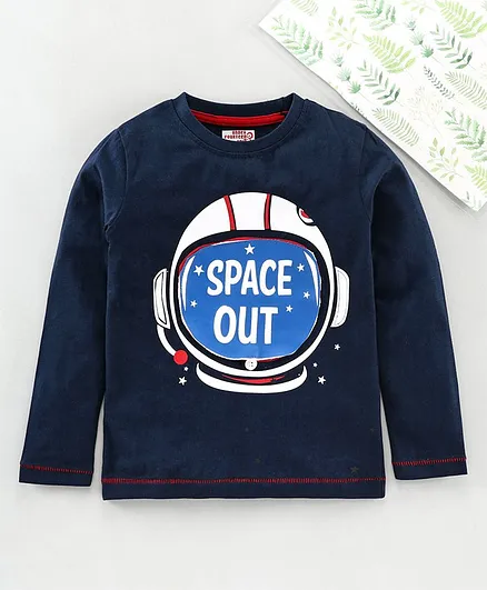 Under Fourteen Only Full Sleeves Space Out Printed Tee - Navy Blue