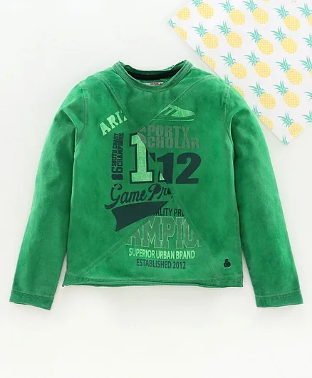 Under Fourteen Only Full Sleeves Letter Printed Tee - Green