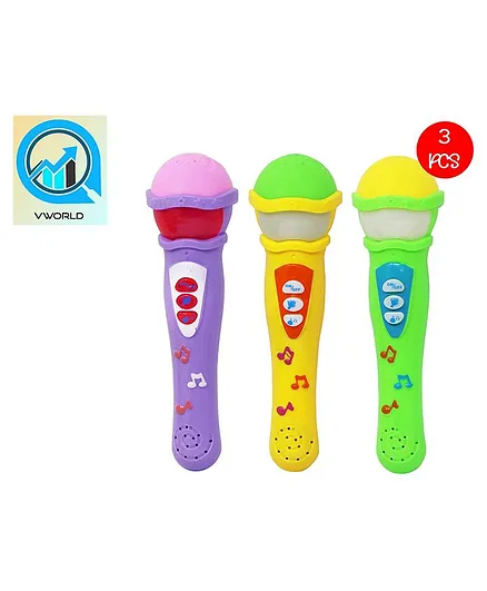 VWorld Musical Microphone Singing Mic Toy Pack of 3 - Multicolor