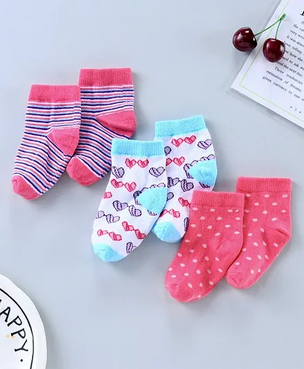 Cutewalk by Babyhug Anti Bacterial Socks Pack of 3 Pairs - Pink