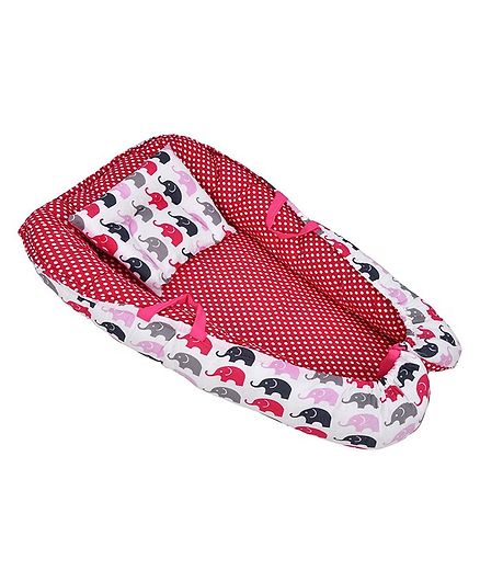 Soul Fiber Cotton Reversible Baby Bedding Set With Pillow Elephant Print - Red