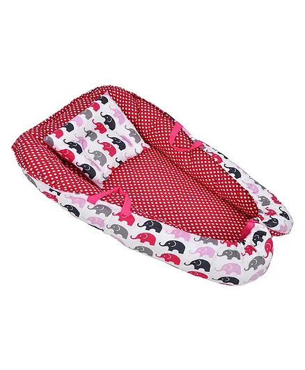 Soul Fiber Cotton Reversible Baby Bedding Set With Pillow Elephant Print - Red